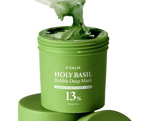 P.CALM Holy Basilic Masque à Bulles Profondes en Argile Coréenne : Basilic Sacré et Eau Gazeuse pour Nettoyer les Pores des Points Noirs, Masque de Traitement pour le Visage (90 g)
