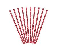 P&D PartyDeco SPP2-007 Lot de 10 pailles en papier Rouge à pois blancs 19,5 cm
