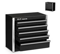 P.I.T. Mini boîte à outils noire portable à 5 tiroirs en acier empilable avec doublure, petite boîte à outils noire pour rangement et organiseurs, bricolage à domicile