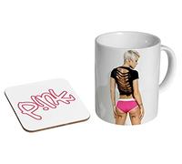 P!nk Tasse à café en céramique avec dessous de verre Rose tatouages