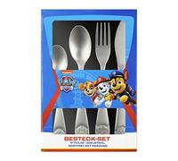 p os 29991049 Lot de 4 Couverts en Acier Inoxydable avec Motif Paw Patrol-Passe au Lave-Vaisselle-Couteau, Fourchette, Coloré, Silver