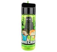 p:os 33171 - Gourde pour enfants, environ 540 ml, design transparent avec motif Minecraft et paille intégrée à rabat, en plastique, sans BPA et phtalates