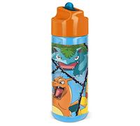 p:os 34248 Gourde Pokémon pour enfants, bouteille transparente avec paille intégrée à rabat, en plastique, sans BPA ni phtalates 540 ml