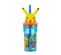 P:os Gobelet Pokémon 35013 pour enfants, paille intégrée, couvercle, personnage 3D, 360 ml