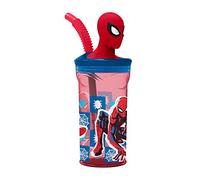 p:os 35478 - Spiderman gobelet pour enfants avec paille intégrée, couvercle et personnage 3D, récipient d'une contenance d'environ 360 ml, idéal pour les boissons froides