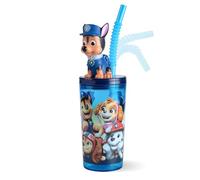p:os Paw Patrol Gobelet avec couvercle et paille pour enfant, 360 ml, avec figurine 3D, sans BPA et adapté aux boissons gazeuses, idée cadeau garçon