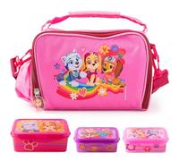 p:os Paw Patrol Sac isotherme pour enfant 1,7 l - Mini glacière avec 3 boîtes à goûter - Parfait pour les déplacements, la plage, la maternelle ou l'école, rose