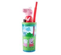 p:os Peppa Pig Gobelet avec couvercle et paille, pour enfant, 360 ml, motif 3D, sans BPA et adapté aux boissons gazeuses