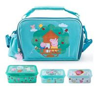 p:os Peppa Pig Sac isotherme pour enfant 1,7 l - Mini glacière avec 3 boîtes à goûter - Parfait pour les déplacements, la plage, la maternelle ou l'école - Vert