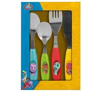 p:os POS P:os 35130 - Dino Ranch Couverts pour enfants, set de couverts pour enfants 4 pièces en acier inoxydable avec manches en plastique, avec couteau, fourchette, cuillère à soupe