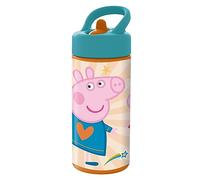 p:os POS p:os 35142-Gourde Peppa Wutz pour Enfants, Bouteille d'eau avec Paille intégrée, contenance env. 410 ML, Anti-Fuite, pour l'école, Le Sport et Les Loisirs, 35142, Multicoloured