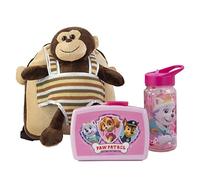 P:os Sac à Dos pour Enfant avec Peluche Amovible Singe Max, Rose Bonbon, 24 x 20 x 30 cm, Boîte à Sandwich + Gourde + Sac à Dos pour Enfant Singe Max