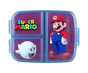 p:os Super Mario Boîte à Déjeuner pour Enfants avec 3 Compartiments et Fermetures à Clic, Boîte à Sandwich en Plastique Léger, Multicolore, 1 Pièce