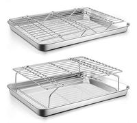 P&P CHEF Plaque de cuisson en acier inoxydable de 40,6 cm avec grille (2 poêles + 2 supports), plaques à biscuits, plaques de cuisson et grilles de refroidissement, passe au four et au lave-vaisselle
