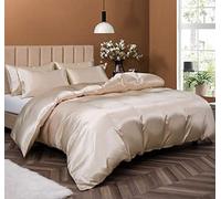 P Pothuiny Parure de lit 5 pièces en Satin avec Housse de Couette et 4 taies d'oreiller pour lit Double/Grand lit, Taupe Soyeux avec Fermeture éclair, 1 Housse de Couette + 4 taies d'oreiller (sans