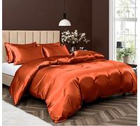 P Pothuiny Parure de lit 5 pièces en satin avec housse de couette et fermeture éclair pour lit complet/grand lit, orange brûlé et 4 taies d'oreiller (sans couette)