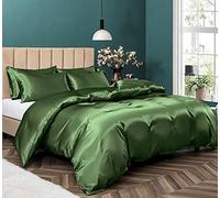 P Pothuiny Parure de lit 5 pièces en Satin avec Housse de Couette et Fermeture éclair, Vert Sauge, 1 Housse de Couette + 4 taies d'oreiller (sans Couette)