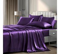 P Pothuiny Parure de lit en Satin 6 pièces pour lit King Size : 1 Drap-Housse Profond + 1 Drap Plat + 4 taies d'oreiller