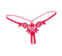 P Prettyia Culotte string strings en dentelle avec perles et fleurs - Pour femme - Rouge - taille unique
