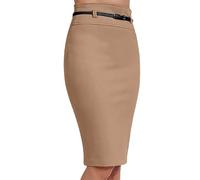 P&R DANCEWEAR LTD Jupe crayon basique solide longueur genou avec ceinture pour femme - Tenue professionnelle, élégante et polyvalente, parfaite pour les environnements d'affaires et de bureau, moka,