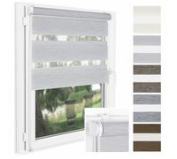 P+R Store Enrouleur Jour Nuit sans Perçage Wood - 90 x 150 cm - Gris - Facile à Installer