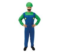 P’TIT CLOWN - 10443 - Déguisement Plombier Adulte - Parfait pour Carnaval, Fêtes Costumées et Évènements à Thème - Look Complet et Amusant - Facile à Enfiler - Polyester - Bleu, Vert - Taille L/XL