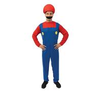 P’TIT CLOWN - 23218 - Déguisement Plombier Adulte - Parfait pour Carnaval, Fêtes Costumées et Évènements à Thème - Look Complet et Amusant - Facile à Enfiler - Polyester - Bleu, Rouge - Taille XXL