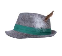 P’TIT CLOWN - 23845 - Chapeau Bavarois Adulte - Borsalino avec Ruban et Plumes - Chapeau Tyrolien - Accessoire Costume Oktoberfest, Fête de la Bière, Carnaval - Gris
