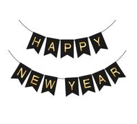 P’TIT Clown - 24362 - Guirlande Happy New Year Or et Noir - Décoration de Fête Nouvel an, Soirée, Réveillon, Xmas Party, Accessoire Festif pour Table ou Mur, Ambiance Chic et Élégante