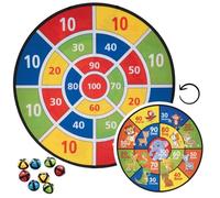 P’TIT Clown - 24536 - Jeu de Cible Enfant Scratch - Cible Réversible Animaux & Scores - 8 Balles + 1 Ventouse - Jeu d’Adresse et de Lancer - Extérieur - Ø 60 cm