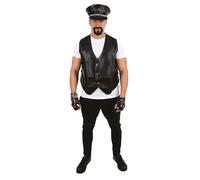 P’TIT CLOWN - 55870 - Gilet Sans Manche Simili Cuir - Faux Leather Waistcoat - Pour Compléter Déguisement Biker, Rocker - Pour Carnaval, Halloween, Cosplay, Fête Costumée - Taille Unique - Noir