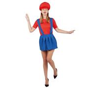 P’TIT CLOWN - 60621 - Déguisement Plombier Femme - Parfait pour Carnaval, Fêtes Costumées et Évènements à Thème - Look Complet et Amusant - Facile à Enfiler - Polyester - Bleu, Rouge - Taille L/XL