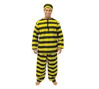 P’TIT CLOWN - 86512 - Déguisement Prisonnier Noir et Jaune - Costume pour Adulte - Parfait pour Carnaval, Fêtes Costumées et Évènements à Thème - Polyester - Taille L/XL