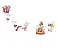 P’TIT CLOWN - Accessoires Décoration d’Anniversaire Enfant - Lapins Crétins™ - Licence Officielle - Assiettes, Gobelets, Serviettes, Confettis, Sachets, Cartes d’Invitation (Pique à gâteau x6)