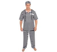 P’TIT CLOWN - Déguisement Bagnard - Costume Prisonnier Adulte Réaliste - Idéal pour Carnaval, Fêtes Costumées, Halloween, Cosplay, Évènements à Thème - Rayures Noir et Blanc - Polyester (L-XL)