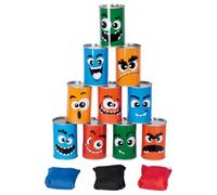 P’TIT Clown - Jeu Chamboule Tout - Chamboulé Tout - Jeu d’Adresse Enfant et Adulte - avec 10 Boîtes et 3 Sacs - Animation Anniversaire, Kermesse, Fête en Plein Air, Jardin, Intérieur