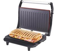 P101TOS010 Grille-pain électrique, 750W, Gril électrique, Plaque anti-adhésive, Poignée thermo-isolante, Pieds antidérapants et enrouleur de câble, Blanc/Rouge