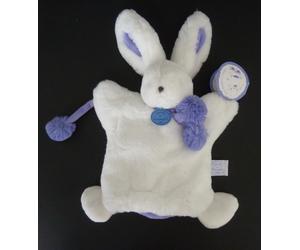 P12 DOUDOU ET COMPAGNIE MARIONNETTE LAPIN POMPON blanc mauve violet - 100% NEUF