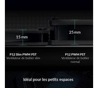 P12 Slim Pwm Pst (3 Pièces)-Ventilateur Pc,120 Mm,Ventilateur Boitier Silencieux,Refroidisseur Pour Unité Centrale,Pression Statique Élevée,Fonction De Partage Pst,200-2100 Rpm-Noir