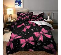 P1S9U7W5Y Parure de lit ado nœud Rose étoiles déco Chambre | Double（200x200cm）toucher microfibre doux hypoallergénique respect peau fermeture éclair changement rapide lavable en machine