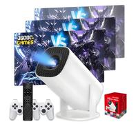 P30 Max Mini Projecteur Video Vidéoprojecteur 36000+ Jeux 14 émulateurs,Retroprojecteur avec Manettes,Auto Keystone Video Projecteur avec Wi-FI et Bluetooth,Android 11,1280 * 720P (Contrôleur Blanc)