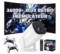 P30 Plus Projecteur Intelligent Portable avec WiFi et Bluetooth, Console de Jeux Rétro avec 36 000 Jeux et 14 Émulateurs, 1280*720P, Projecteur sans Fil Android 11 pour Home Cinéma, Extérieur