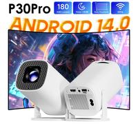 P30PRO Android 14 Mini projecteur intelligent WiFi6 BT 5.0 prend en charge 4K 1280*720P prend en charge le projecteur de cinéma maison de miroir d'écran P30PRO-WHITE