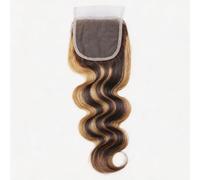 #P4/27 Piano Couleur 4X4 Fermeture en Dentelle Partie Libre Cheveux Humains Frontal Vague Corporelle Bou avec Petits Cheveux Fermeture en Dentelle Transparente Pré-Déplumés Ligne