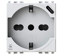 P40 USB3.0 Prise Schuko type P40 avec bloc d'alimentation USB 3 A avec connecteur de type C compatible avec Vimar Arkè Blanc