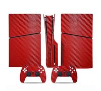 P5 Slim Disc Edition Skin Autocollants, Protective Cover pour PS5 Slim Console (Disc Edition) Carbon Fiber Skin Cover Autocollants Vinyl Sticker pour PS 5 Slim Accessories (Rouge)