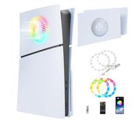 P5 Slim Faceplates Lot de 2 coques de protection supérieures 8 lumières RVB Anti-poussière ABS Dissipateur de chaleur pour PS5 Slim 2023 Consoles Faceplates (blanc supérieur)