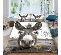P5V6M1Q9 Housse de Couette Microfibre Âne Gros Plan Imprimé 3D Ensemble Literie Tournesol avec 2 Taies pour Chambre Cadeau Décoration Single（135x200cm）