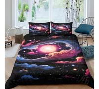 P5V6M1Q9 Housse de Couette Microfibre Douce Galaxy Starry Sky Set Literie Décor Chambre 3D Printed avec 2 Taies d’Oreiller Thème Nébuleuse Single（135x200cm）