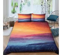 P5V6M1Q9 Microfiber Doux Coucher de Soleil Duvet Cover 3D Printed Paysage Montagne Bedding Set avec 2 taies d’Oreiller pour Cadeaux d’Anniversaire, Noël, Pendaison de crémaillère Single（135x200cm）